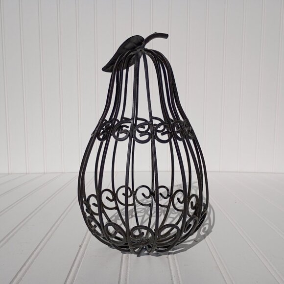 Black Metal Wire Caged Pear Farmhouse French Country Kitchen Decor 10.5 inch Vtg - Picture 5 of 10